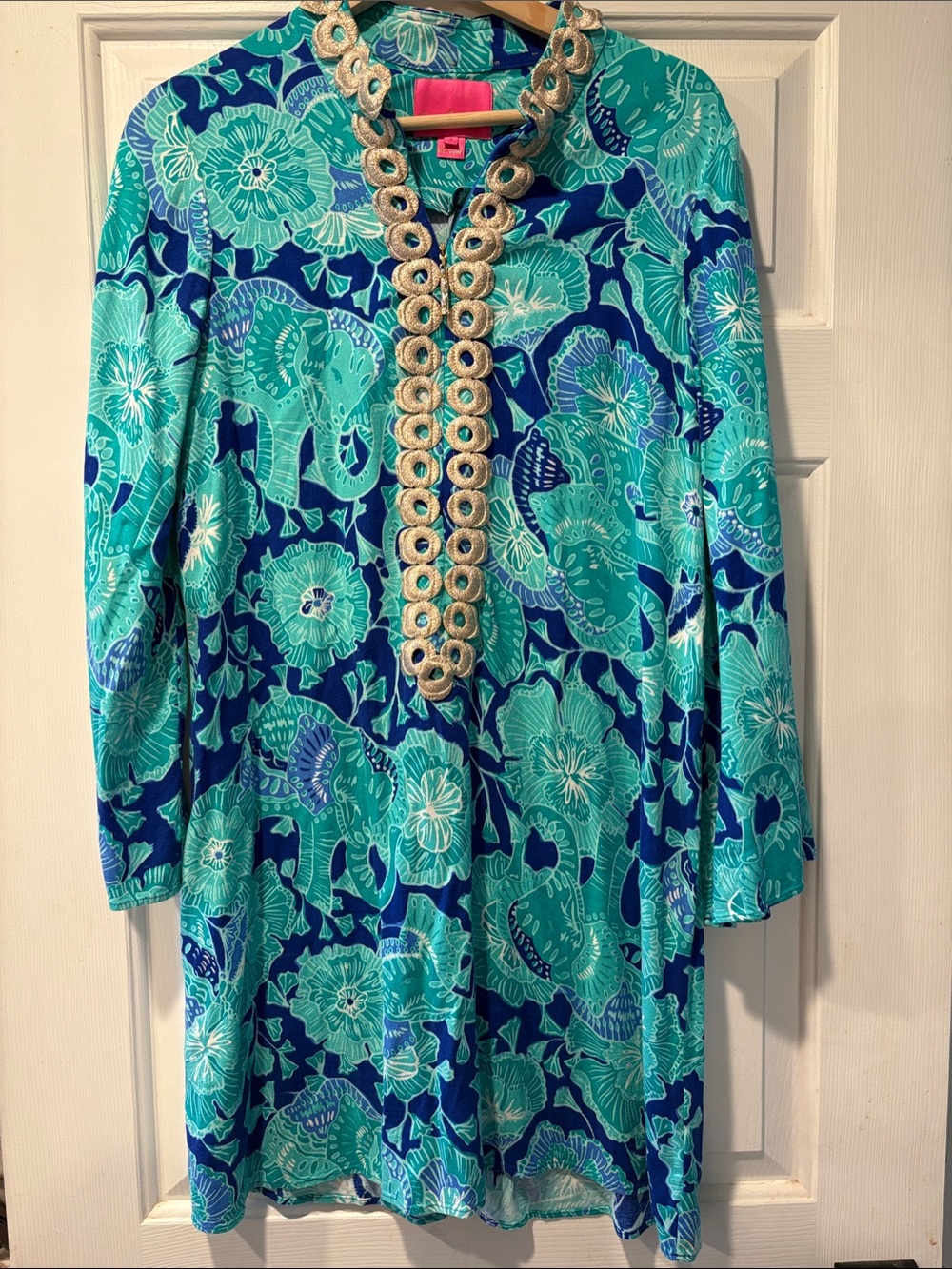 Lilly Pulitzer Turquoise & Navy Floral Tunic Dress 6